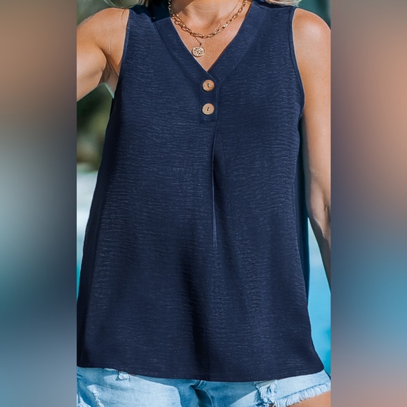 Navy vneck blouse - Picture 4 of 7